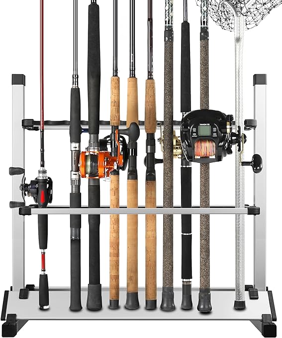 24-Rod Rack Fishing Rod Pole Holder Aluminum Fishing Rod Pole Storage Stand