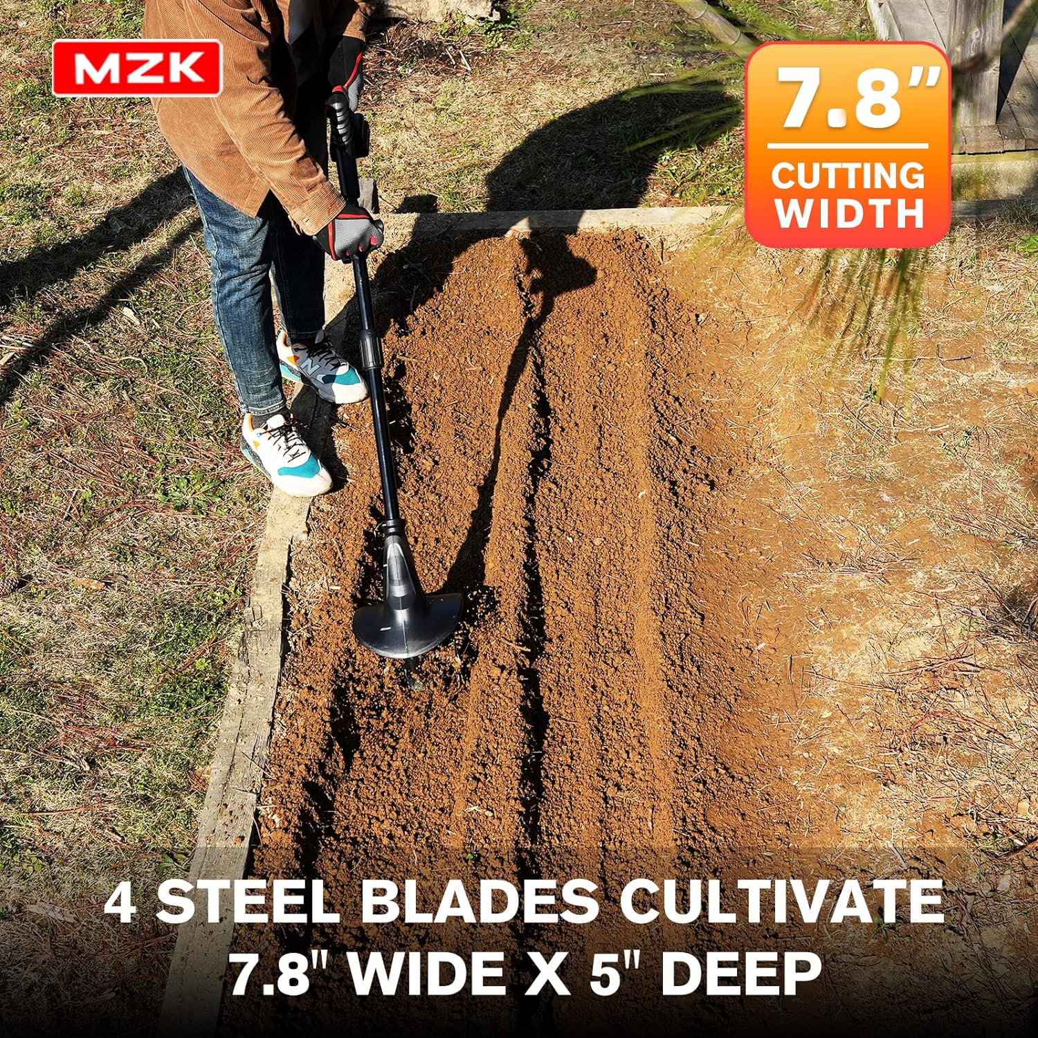 MZK Cordless Tiller Cultivator with 24 Steel