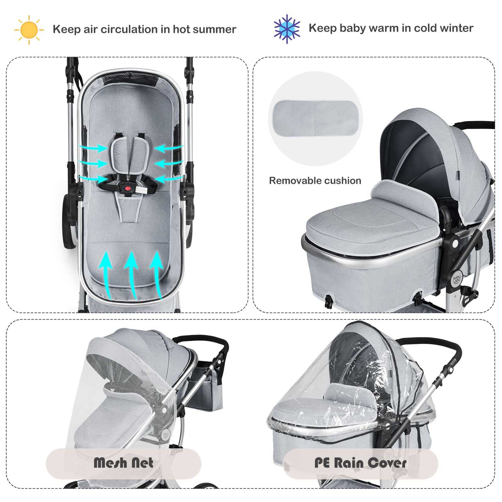 BABYJOY Premium High Landscape 2-in-1 Baby Stroller