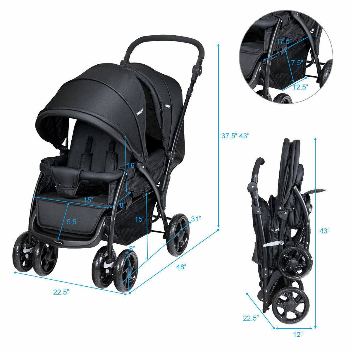 BABYJOY Premium Foldable Double Baby Stroller