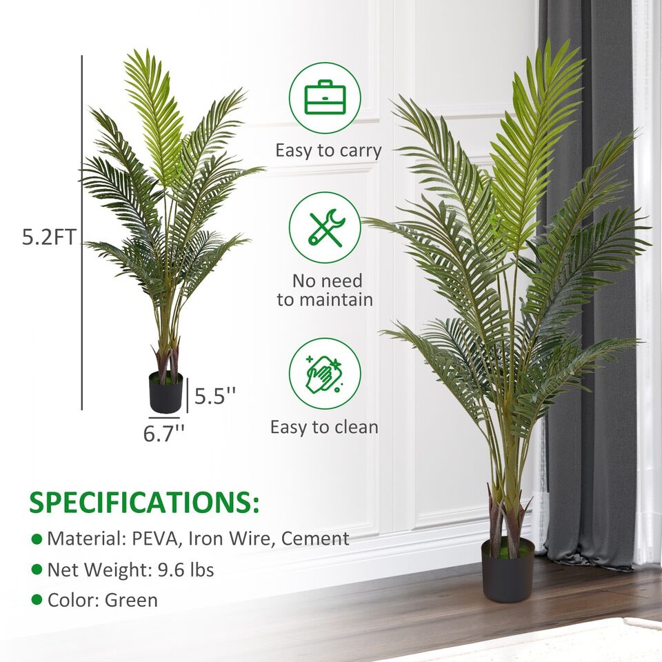 5.2' Artificial Palm Tree Indoor Ornament Green Plant
