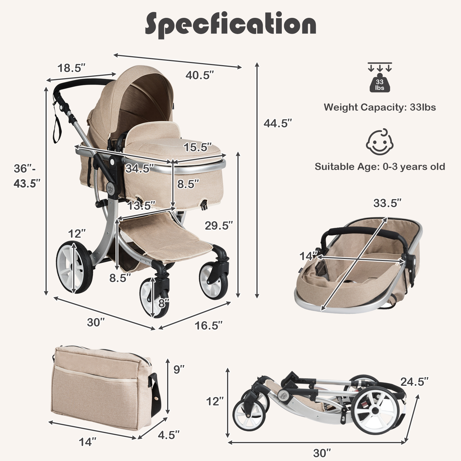 Babyjoy High Landscape Infant Stroller 2-in-1 Baby Stroller  w/ Reversible Seat - Picture 8 of 24