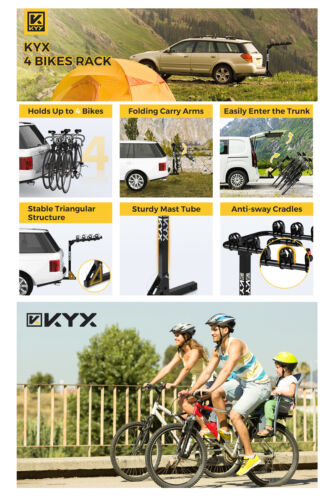 4 Bike Rack Hitch Mount Foldable Car Truck SUV Trailer Rear Bicycle Carrier - Picture 8 of 8